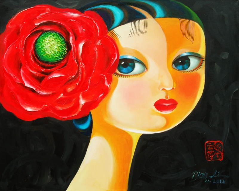 Red and Green Flower by artist Ping Irvin